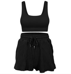 Women’s Loose Fit Yoga Set – Breathable Short Sleeve Gym & Lounge Activewear Suit