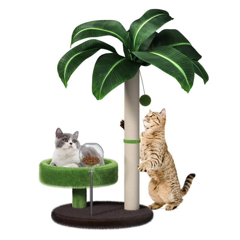 Cat Tree Tower with Scratching Post – Indoor Cat Activity Center with Plush Bed & Hanging Toy (Palm Tree Design)