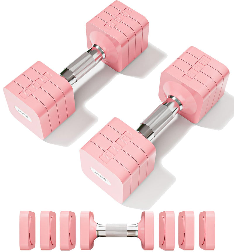 Adjustable Pink Dumbbell Set (2 Pack) – 4-in-1 Weights up to 15lbs | Non-Slip, Anti-Roll Home Gym Equipment for Women & Men