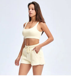 Women’s Loose Fit Yoga Set – Breathable Short Sleeve Gym & Lounge Activewear Suit